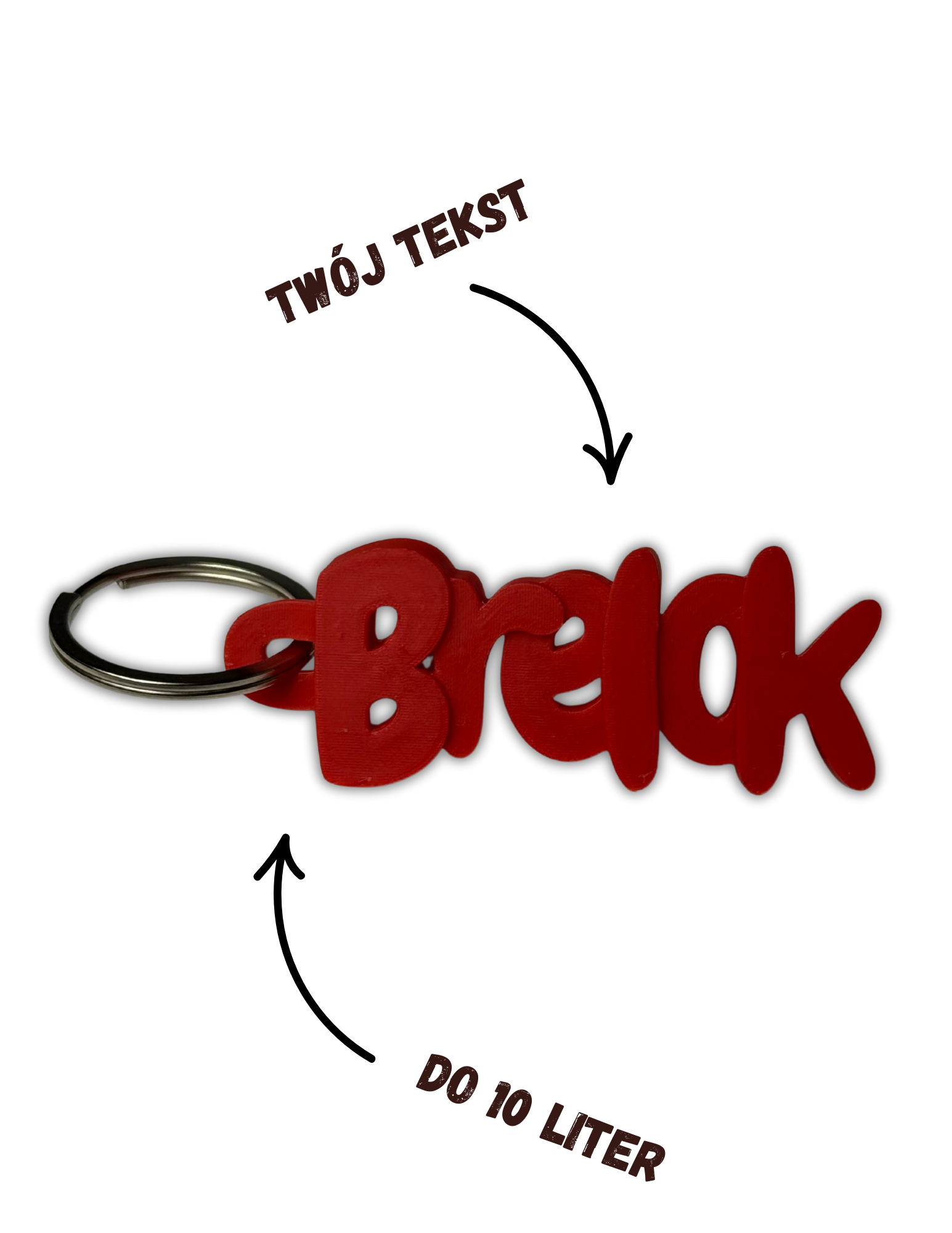 brelok z własnym tekstem